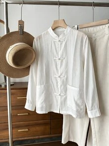 Ceyna Plus Size Women's French Casual Elegant Loose Long Sleeve Blouse - White - View 5