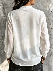 Ceyna Plus Size Women's French Casual Elegant Loose Long Sleeve Blouse - White - View 2
