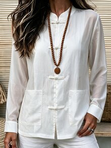Ceyna Plus Size Women's French Casual Elegant Loose Long Sleeve Blouse - White - View 4