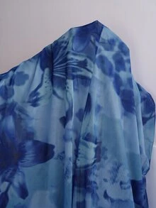 GalTyme Plus Size Women's Floral Print Split Design Ruffle Hem Casual Party Dress - Teal Blue - View 9