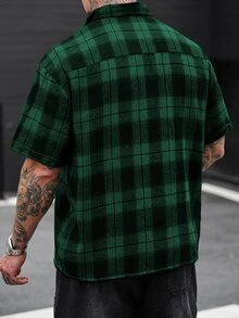 Manfinity CasualCool 男士格紋單排扣休閒短袖襯衫，適合日常穿著 - 彩色 - 查看 2