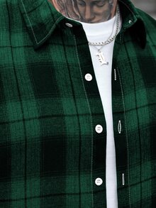 Manfinity CasualCool 男士格紋單排扣休閒短袖襯衫，適合日常穿著 - 彩色 - 查看 5
