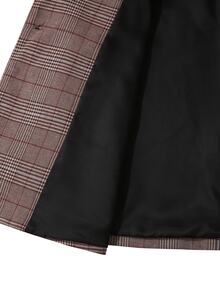 Manfinity Bizformal 男士復古格紋單排扣西裝，經典修身直筒剪裁，百搭商務休閒風格 - 卡其色 - 查看 4