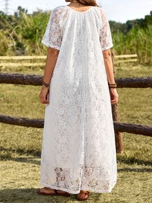Rosumi Plus Size Women's White Summer Boho Vacation Holiday Lace Long Dress,Country Concert Outfit,Beach Flowy Dress,Western Style Casual Outfits For Women - White - View 3