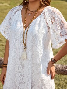 Rosumi Plus Size Women's White Summer Boho Vacation Holiday Lace Long Dress,Country Concert Outfit,Beach Flowy Dress,Western Style Casual Outfits For Women - White - View 5