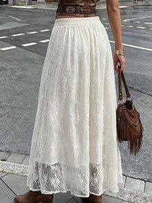 Struktiv Women's French Style Gentle Lace Midi Skirt For Date - Apricot - View 2