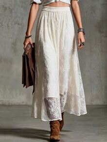 Struktiv Women's French Style Gentle Lace Midi Skirt For Date - Apricot - View 7