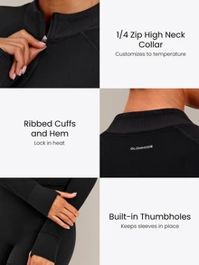 GLOWMODE FeatherFit™ No Slowing Down High-Neck Zip-Up Jacket With Ribbed Trim & Slim Waist-Length Fit Yoga Studio Daily Wear - Black - View 3