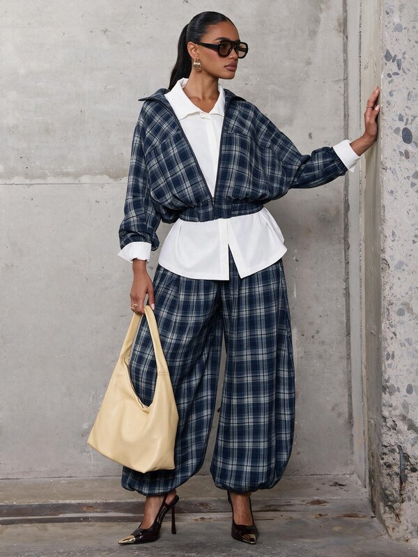 Hauture Women's Plaid Casual Versatile Everyday Long Pants