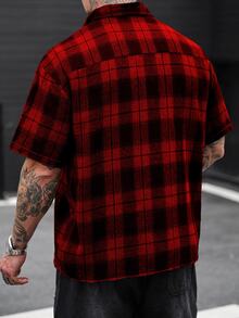 Manfinity Homme 男士格紋短袖單排扣休閒寬鬆襯衫 - 紅色 - 查看 2