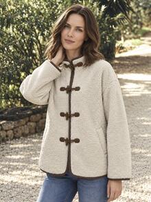 Dayvera Women's Winter Fuzzy Colorblock Casual Versatile Daily Wear Horn Toggle Button Jacket Everyday Going Out Top - Multicolor - View 6