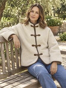 Dayvera Women's Winter Fuzzy Colorblock Casual Versatile Daily Wear Horn Toggle Button Jacket Everyday Going Out Top - Multicolor - View 5