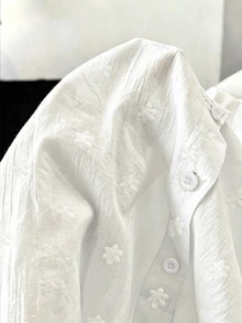 Franclia Fashionable All-Season Casual Versatile Solid Color Embroidered Traceable Pure Cotton Loose Fit Women's Shirt Fall - White - View 5