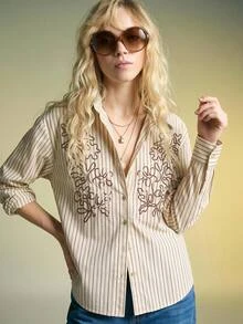 Ontre 2026 Autumn/Winter New Modern Elegant Urban Commute Striped Dropped Shoulder Long Sleeve Single-Breasted Shirt - Multicolor - View 7