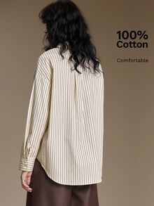 Ontre 2026 Autumn/Winter New Modern Elegant Urban Commute Striped Dropped Shoulder Long Sleeve Single-Breasted Shirt - Multicolor - View 6