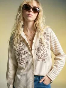Ontre 2026 Autumn/Winter New Modern Elegant Urban Commute Striped Dropped Shoulder Long Sleeve Single-Breasted Shirt - Multicolor - View 2