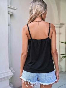 SHEIN LUNE 棉质蕾丝拼接黑色吊带衫 - 彩色 - 查看 5
