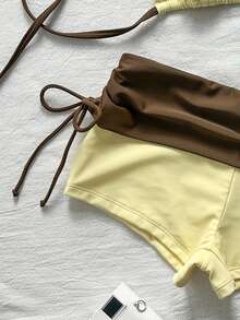 SHEIN Swim Bikini Set With Halter Triangle Cup And High-Waisted Shorts To Hide Fat Summer Hot Spring Vacation Swimwear Butter Yellow Casual Tropical - Multicolor - View 6