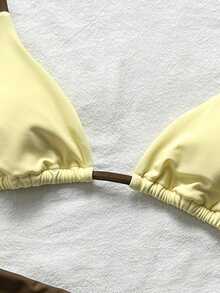 SHEIN Swim Bikini Set With Halter Triangle Cup And High-Waisted Shorts To Hide Fat Summer Hot Spring Vacation Swimwear Butter Yellow Casual Tropical - Multicolor - View 7
