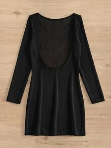 SHEIN Swim 女款純色修身迷你針織罩衫洋裝，黑色優雅夜店風穿搭 - 黑色 - 查看 2