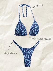 SHEIN Swim Springbreak 女士沙滩装夏季女装，纯色细肩带性感比基尼套装 - 彩色 - 查看 2