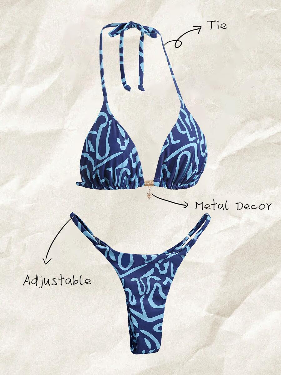 SHEIN Swim Springbreak 女士沙滩装夏季女装，纯色细肩带性感比基尼套装