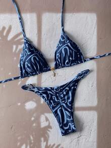 SHEIN Swim Springbreak 女士沙滩装夏季女装，纯色细肩带性感比基尼套装 - 彩色 - 查看 6
