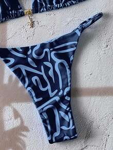 SHEIN Swim Springbreak 女士沙滩装夏季女装，纯色细肩带性感比基尼套装 - 彩色 - 查看 8