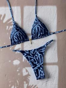 SHEIN Swim Springbreak 女士沙滩装夏季女装，纯色细肩带性感比基尼套装 - 彩色 - 查看 5