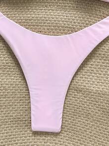 SHEIN Swim 女士纯色细肩带金属海星装饰性感比基尼套装，夏季 - 粉色 - 查看 6
