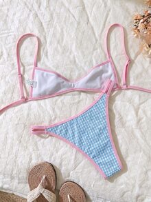 Elavelle Women's Spring/Summer Jacquard Fabric Spaghetti Strap Bikini Set - Multicolor - View 2