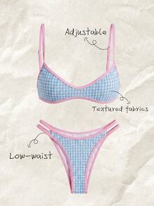 Elavelle Women's Spring/Summer Jacquard Fabric Spaghetti Strap Bikini Set - Multicolor - View 1
