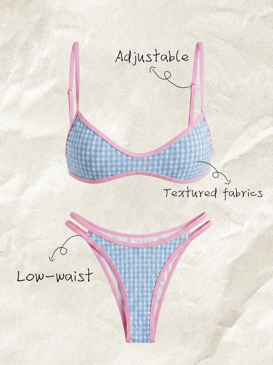 Elavelle Women's Spring/Summer Jacquard Fabric Spaghetti Strap Bikini Set - Multicolor - View 1
