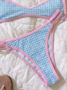 Elavelle Women's Spring/Summer Jacquard Fabric Spaghetti Strap Bikini Set - Multicolor - View 6