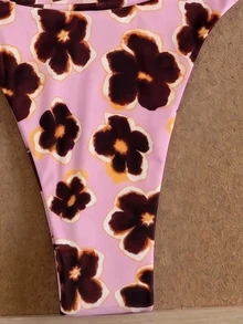 SHEIN Swim 女款夏季隨機印花粗肩帶抓皺高衩性感比基尼套裝 - 彩色 - 查看 6