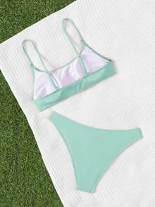 SHEIN Swim 女款 2 件式比基尼泳衣套裝，雙肩帶，休閒百搭，適合海島海灘度假 - 薄荷綠 - 查看 4