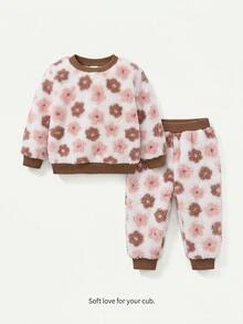 Cozy Pixies Baby Girl Heart Print Fuzzy Autumn Winter Sweatshirt Baby Girl Baby Pullover - Multicolor - View 1