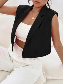 SHEIN 墊肩雙排釦馬甲西裝外套 - 黑色 - 查看 6