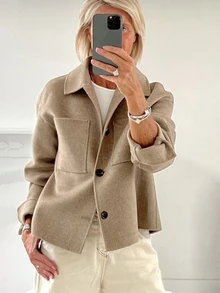 Yalmera Ladies' Fine-Woven Elegant Casual Fall-Winter Wool Fabric - Khaki - View 6