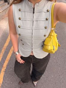 Muchica Grey Casual Plus Size Women's Button Design Vest Jacket Fall - Grey - View 6