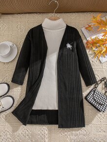 SHEIN جاكيت كاجوال يومي بأكمام طويلة بنمط فارس للفتيات الصغيرات - متعدد الألوان - مشاهدة 3