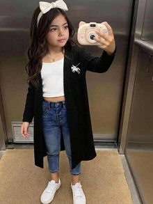 SHEIN جاكيت كاجوال يومي بأكمام طويلة بنمط فارس للفتيات الصغيرات - متعدد الألوان - مشاهدة 1