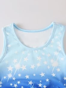 Young Girl Round Neck All-Over Print Inner Layer & Long Sleeve Top & Mini Skirt Sports Set - Blue - View 10