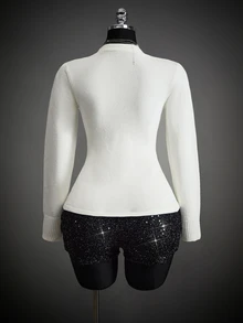 SHEIN ICON Women's Solid Color V-Neck Long Sleeve Casual Knit Cardigan - White - View 2