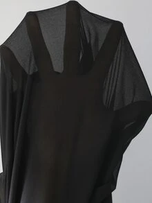 Juhart Plus Size Design Stand Collar Metal Button Chiffon Long Sleeve Blouse - Black - View 6