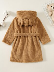 SHEIN 小男孩兒童彩色刺繡連帽休閒開襟衫，秋冬居家服，適合假期、生日、開學首日、兒童婚禮賓客穿著 - 棕色 - 查看 4