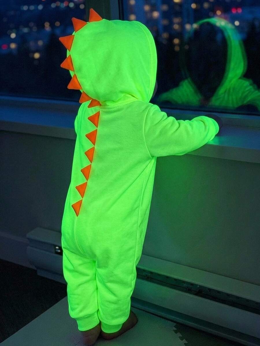 Bubblio Kids Young Boy Casual Cute Glow-In-The-Dark Dinosaur Design Romper Suitable For School, Garden, Beach, Birthday, Fall And Winter