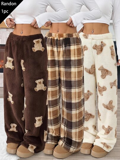 SHEIN Kids Tween Girl Tween Girl Plaid Loose Casual Versatile Drawstring Pocket Wide Leg Sweatpants Tween Girl