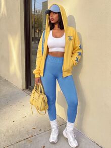SHEIN Core Rhythm Women's Letter Waistband Daily Fitness Sports Long Pants - Blue - View 5