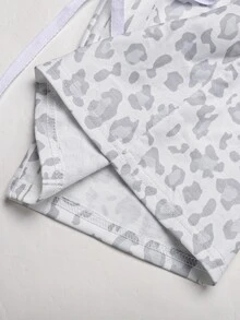 SHEIN Tween女孩春夏秋冬新款針織豹紋印花貼帶寬腿運動褲，休閒百搭修身低腰鬆緊腰寬鬆闊腿運動褲，拼色拼接，海軍藍，返校季 - 灰色 - 查看 6